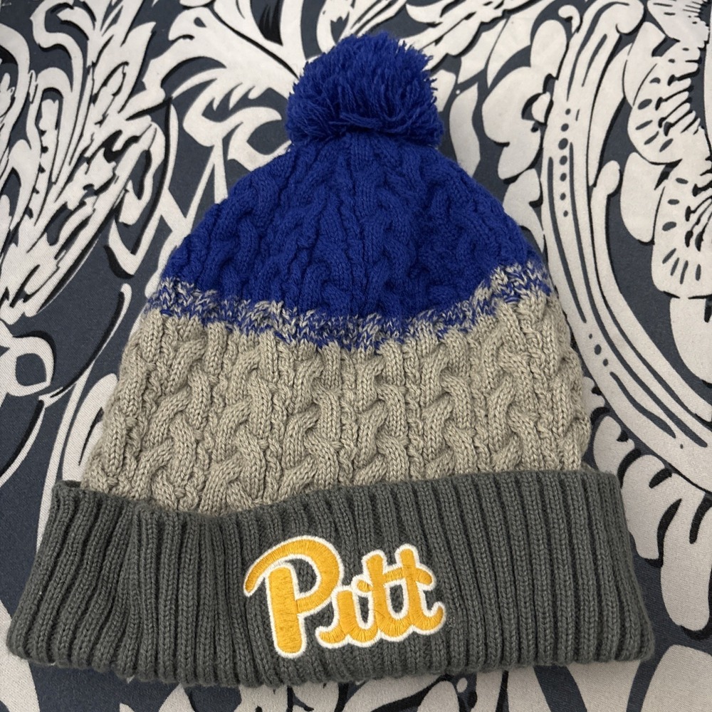 Pitt Panthers Top Of The World  Pom Beanie Adult Knit Hat Winter Hat Blue Gray